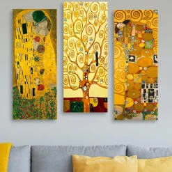 Tableaux / Toiles| Tableau décoratif Klimt – Baiser, Arbre, Etreinte (set de 3)