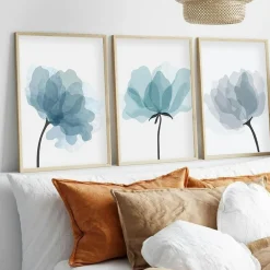 Tableaux / Toiles| Tableau floral aquarelle bleu pastel – lot de 3