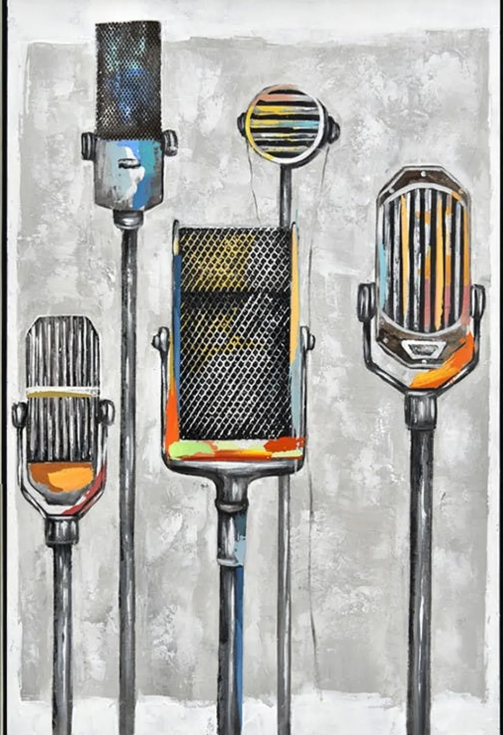 Univers Déco·Vintage|Tableaux / Toiles| Tableau musique micros vintage cadre argent 90x60