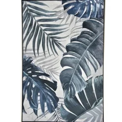 Tableaux / Toiles| Tableau nature feuilles exotiques tons bleus cadre argent