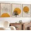 Tableaux / Toiles| Tableau nature stylisée – soleil et oiseaux (lot de 3)
