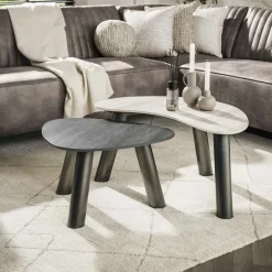 Univers Déco·Design Contemporain|Tables Basses Gigognes|GALWAY Tables basses céramique 3D gris clair & foncé (x2)