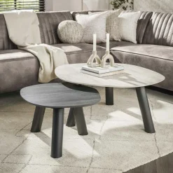 Univers Déco·Design Contemporain|Tables Basses Gigognes|GALWAY Tables basses céramique 3D gris clair & foncé (x2)