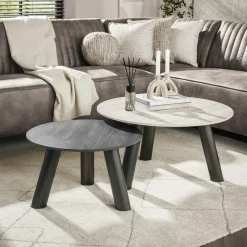 Univers Déco·Design Contemporain|Tables Basses Gigognes|GALWAY Tables basses design céramique 3D gris clair & foncé (x2)