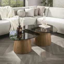 Tables Basses Design|Tables Basses En Verre| Tables salon verre fumé design triangle (lot de 2) MILOS