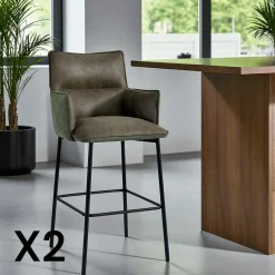 Chaises De Bar Industrielles|KERALA Tabouret bar bi-matière marron avec dossier (lot de 2)