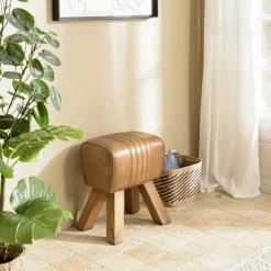 Meubles De Salle À Manger·Tabourets|TIM Tabouret cuir havane pieds en bois