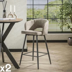 Univers Déco·Design Contemporain|GALWAY Tabouret de bar beige sable en velours tissé avec dossier ouvert (lot de 2)