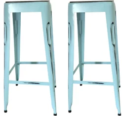 Chaises De Bar Industrielles|LEEDS Tabouret de bar bleu (lot de 2)