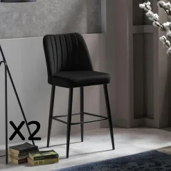 Tabourets De Bar En Velours|ROSARIO Tabouret de bar confort en velours lilas (lot de 2)