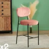 Tabourets De Bar En Velours|FLORENCE Tabouret de bar design en velours rose pâle (lot 2)