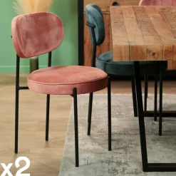 Tabourets De Bar En Velours|FLORENCE Tabouret de bar design en velours rose pâle (lot 2)