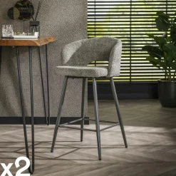 Univers Déco·Design Contemporain|Chaises Bouclettes|GALWAY Tabouret de bar en tissu bouclette sable avec dossier ouvert (lot de 2)