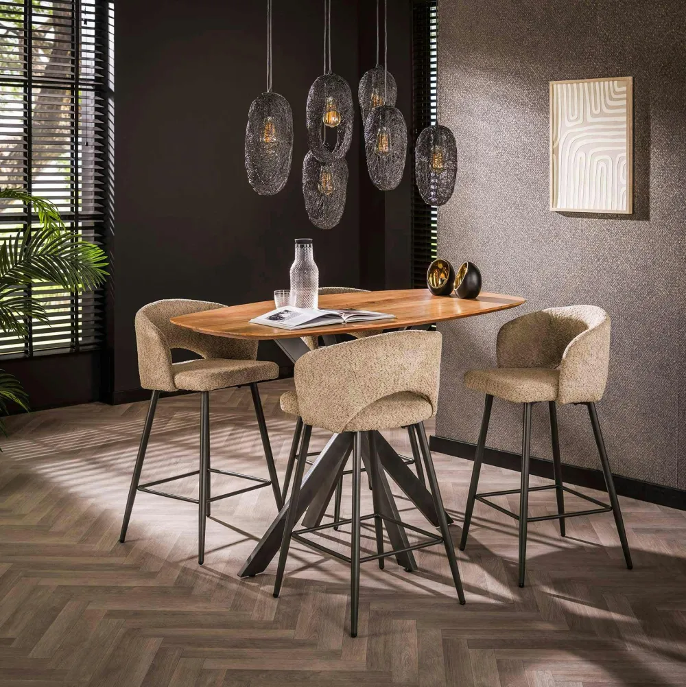 Univers Déco·Design Contemporain|Chaises Bouclettes|GALWAY Tabouret de bar en tissu bouclette sable avec dossier ouvert (lot de 2)