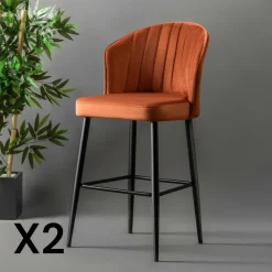 Tabourets De Bar En Velours|ROSARIO Tabouret de bar en velours rouge 65 cm (lot de 2)