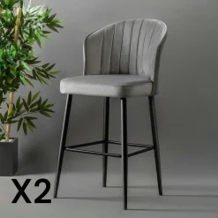 Tabourets De Bar En Velours|ROSARIO Tabouret de bar en velours rouge 65 cm (lot de 2)