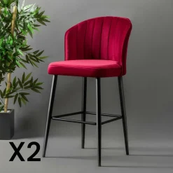 Tabourets De Bar En Velours|ROSARIO Tabouret de bar en velours écru 65 cm (lot de 2)