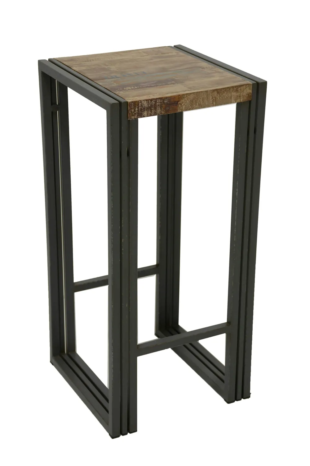 Chaises De Bar Industrielles|Docker Tabouret de bar hévéa recyclé naturel et métal noirci 36X36X75cm