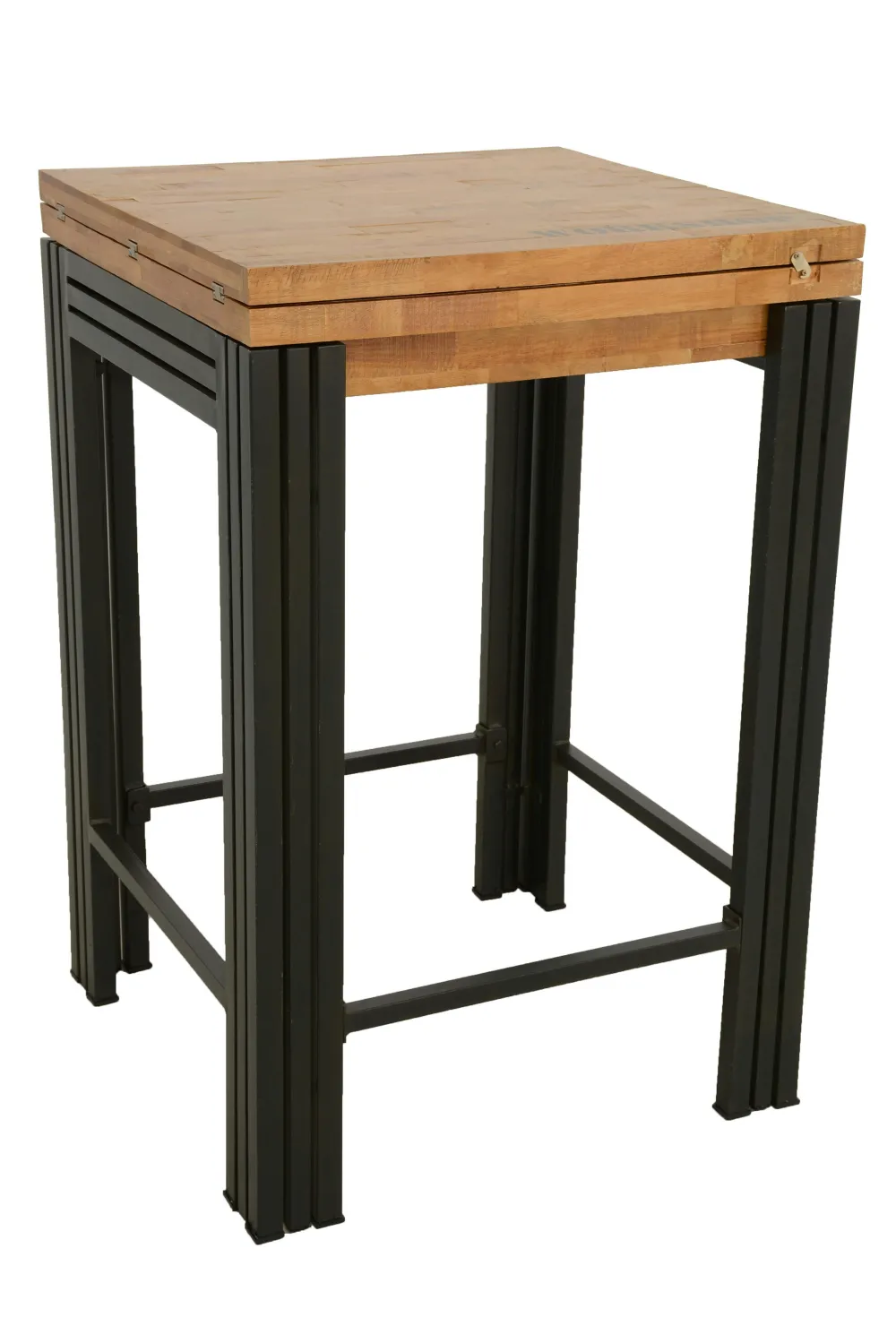 Chaises De Bar Industrielles|Docker Tabouret de bar hévéa recyclé naturel et métal noirci 36X36X75cm