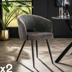 Univers Déco·Design Contemporain|GALWAY Tabouret de bar marron en velours tissé avec dossier ouvert (lot de 2)