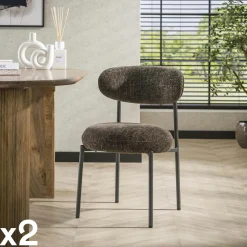 Univers Déco·Design Contemporain|GALWAY Tabouret de bar marron en velours tissé avec dossier ouvert (lot de 2)