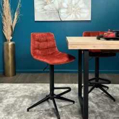 Tabourets De Bar En Velours|PALERME Tabouret de bar pivotant motif damier, velours rouge (lot de 2)