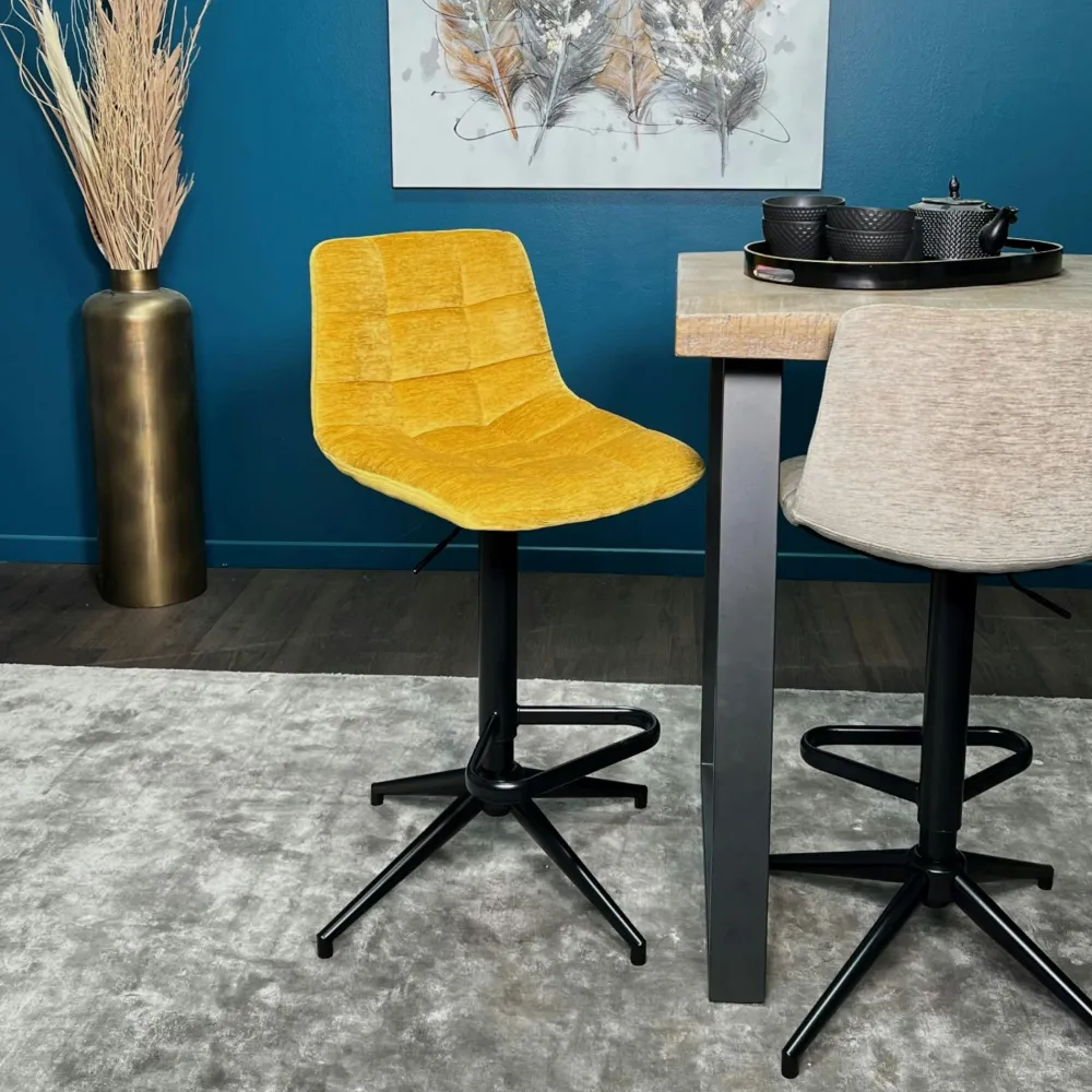 Tabourets De Bar En Velours|PALERME Tabouret de bar pivotant motif damier, velours rouge (lot de 2)