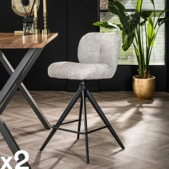 Univers Déco·Design Contemporain|GALWAY Tabouret de bar pivotant en bouclette grise (lot de 2)