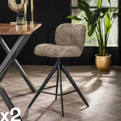 Univers Déco·Design Contemporain|GALWAY Tabouret de bar pivotant en bouclette grise (lot de 2)