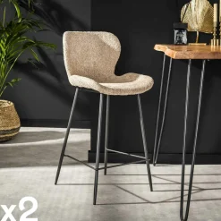 Univers Déco·Design Contemporain|GALWAY Tabouret de bar pivotant en bouclette sable (lot de 2)