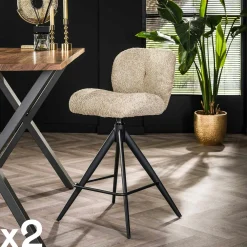 Univers Déco·Design Contemporain|GALWAY Tabouret de bar pivotant en bouclette taupe (lot de 2)