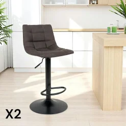 Tabourets De Bar En Velours|SAVONE Tabouret de bar réglable en hauteur et pivotant, velours moutarde (lot de 2)