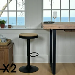 Univers Déco·Loft Industriel|Chaises De Bar Industrielles|LEEDS Tabouret de bar réglable métal noir (lot de 2)