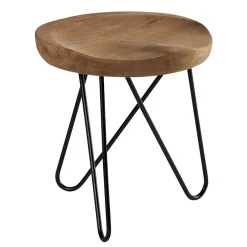 Meubles De Salle À Manger·Tabourets| Tabouret en teck massif avec 3 pieds en épingle métal noir D40xH43cm TOWN