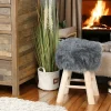 Univers Déco·Scandinave Hygge|Meubles De Salon·Poufs| Tabouret fourrure grise synthétique