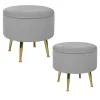 Meubles De Salon·Poufs|TIM Tabouret pouf rond tissu gris pieds dorés (lot de 2)