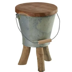 Meubles De Salle À Manger·Tabourets| Tabouret "Seau" avec anse en teck massif naturel et zinc D31cmxH45cm TOWN
