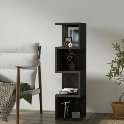 Bibliothèques En Bois|Bibliothèques En Bois|MARFA Étagère colonne design blanche - niches zigzag