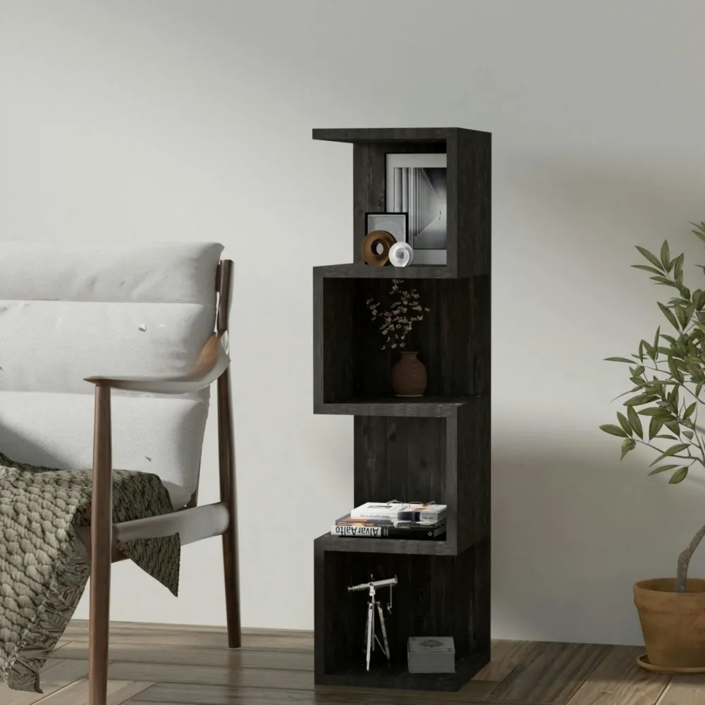 Bibliothèques En Bois|Bibliothèques En Bois|MARFA Étagère colonne design blanche - niches zigzag