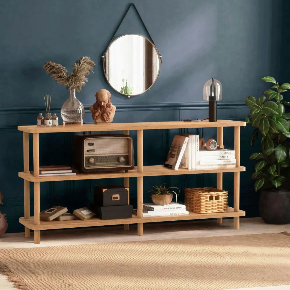 Consoles En Bois|Consoles En Bois|MARFA Étagère console effet bois clair 150 cm - 3 niveaux