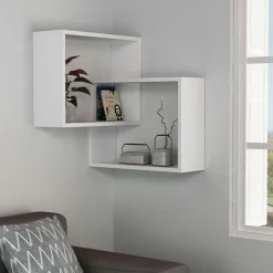 Meubles De Salon·Etagères Murales|Meubles De Rangement·Etagères Murales|MARFA Étagère d'angle blanche design - 2 cubes imbriqués