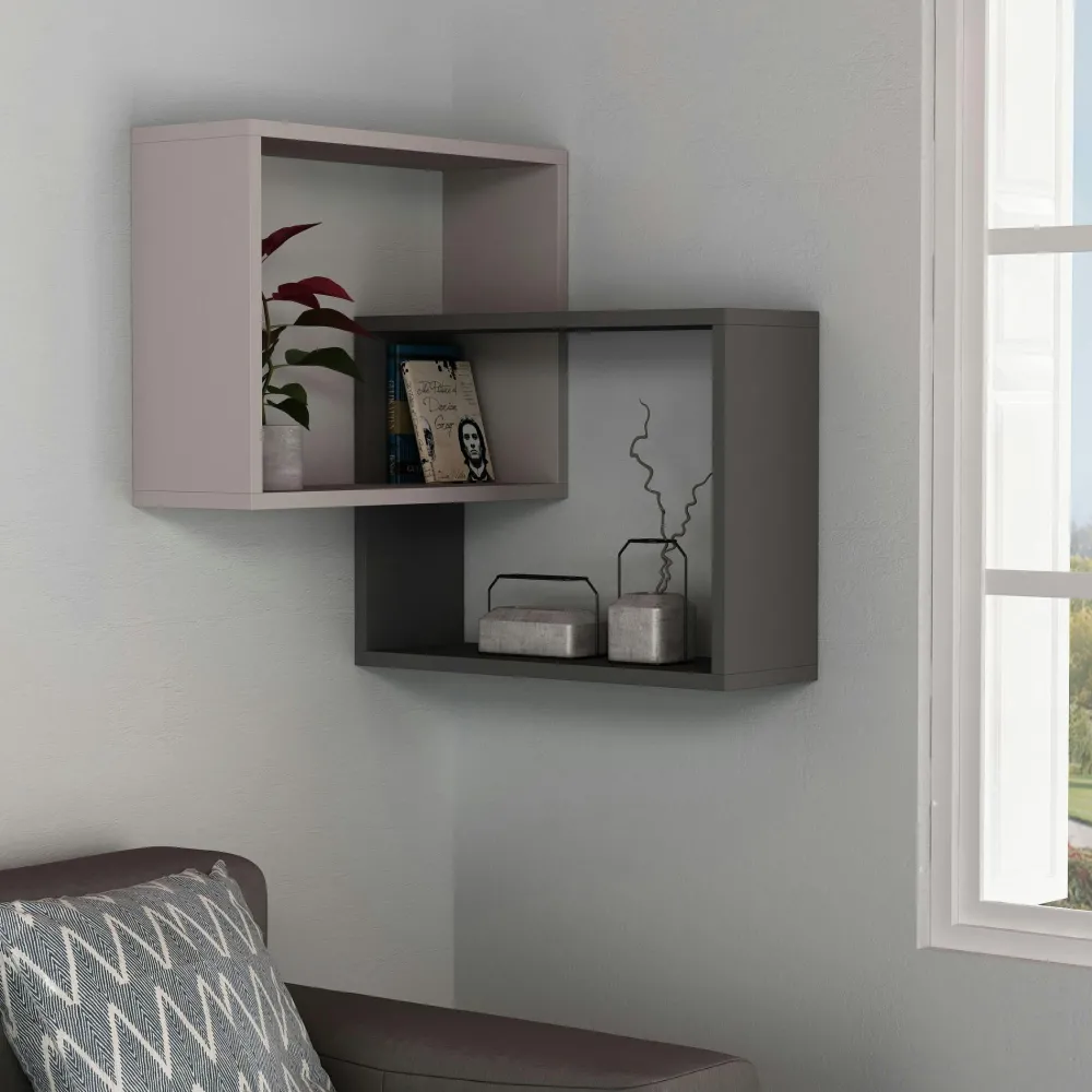 Meubles De Salon·Etagères Murales|Meubles De Rangement·Etagères Murales|MARFA Étagère d'angle blanche design - 2 cubes imbriqués