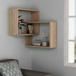 Meubles De Salon·Etagères Murales|Meubles De Rangement·Etagères Murales|MARFA Étagère d'angle design effet bois - 2 cubes imbriqués