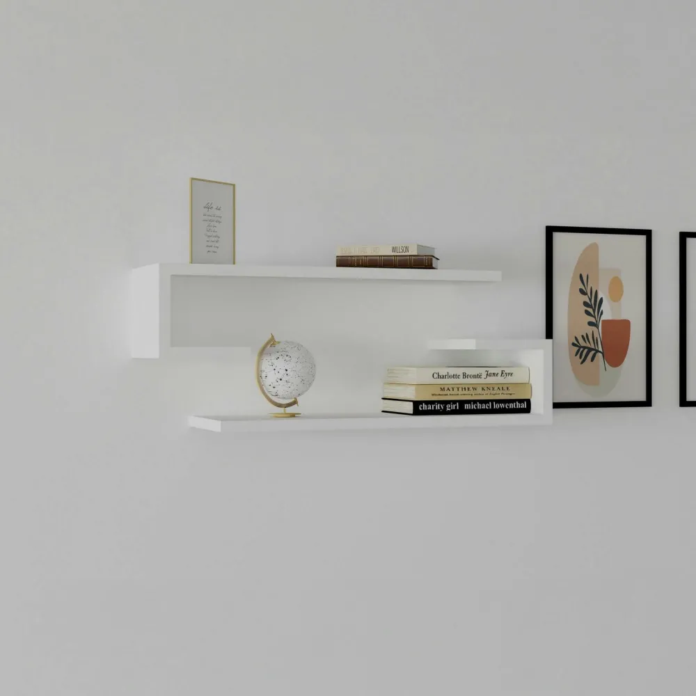 Meubles De Salon·Etagères Murales|Meubles De Rangement·Etagères Murales|MARFA Étagère murale blanche avec retour (lot de 2)