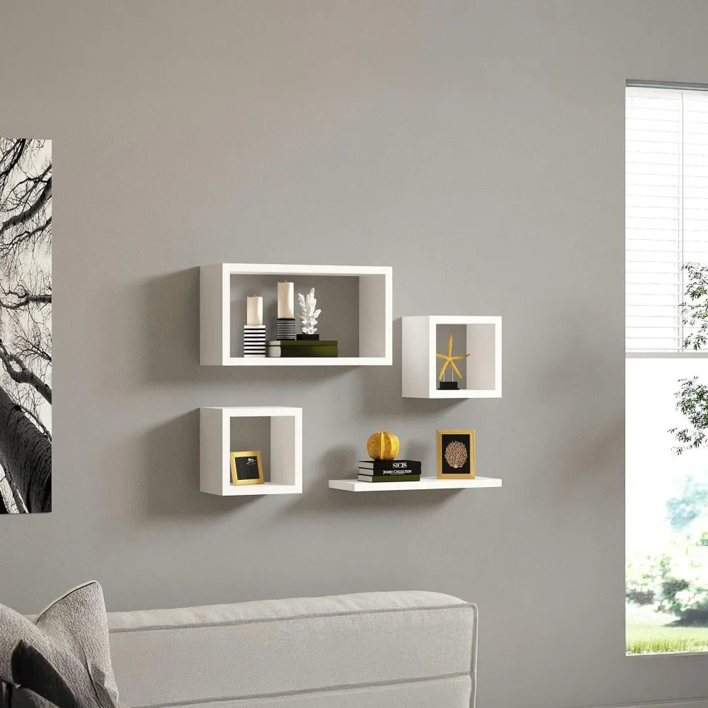 Meubles De Salon·Etagères Murales|Meubles De Rangement·Etagères Murales|MARFA Étagère murale blanche avec retour (lot de 2)