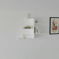 Meubles De Salon·Etagères Murales|Meubles De Rangement·Etagères Murales|MARFA Étagère murale blanche design, 5 plateaux décalés