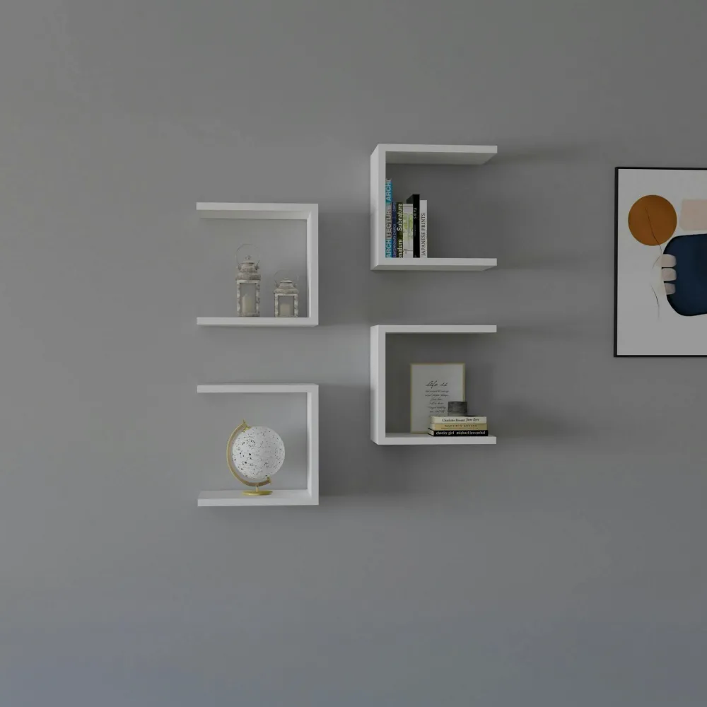 Meubles De Salon·Etagères Murales|Meubles De Rangement·Etagères Murales|MARFA Étagère murale blanche design, 5 plateaux décalés