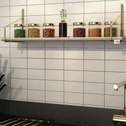 Meubles De Salon·Etagères Murales|Meubles De Rangement·Etagères Murales|AVIALA Étagère murale cuisine - bois clair, supports dorés