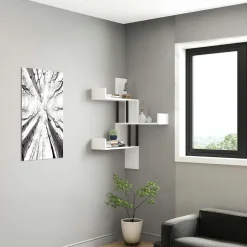 Meubles De Salon·Etagères Murales|Meubles De Rangement·Etagères Murales|JENA Étagère murale d’angle blanche - design, 3 plateaux
