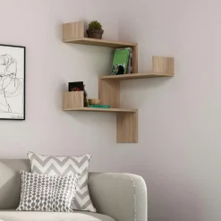 Meubles De Salon·Etagères Murales|Meubles De Rangement·Etagères Murales|MARFA Étagère murale d’angle effet bois clair - 3 tablettes